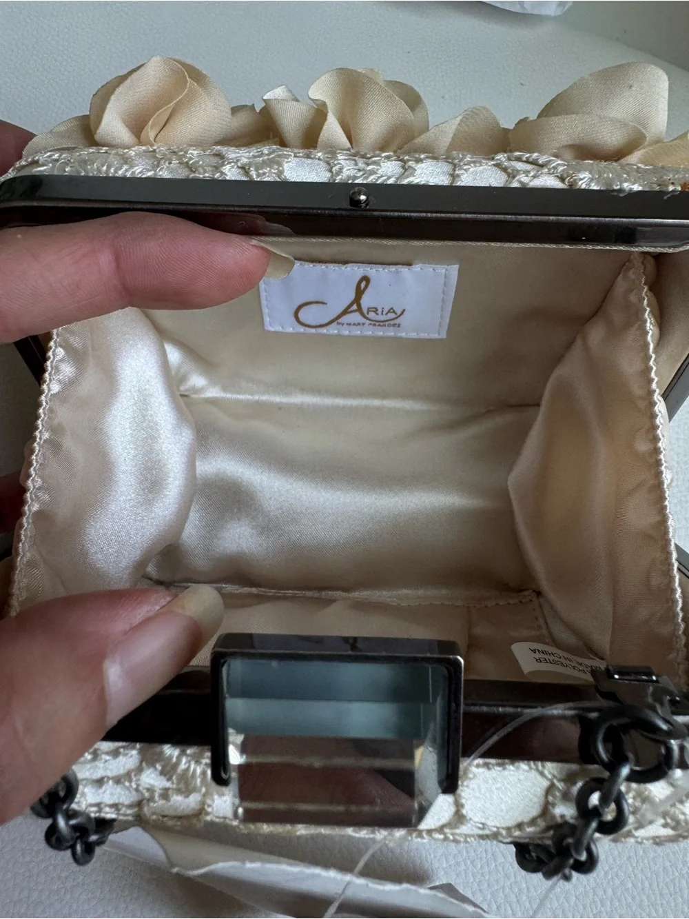 Aria by Mary Frances Ivory Floral Lace Clutch 3D Flowers Bridal Evening Bag NWT